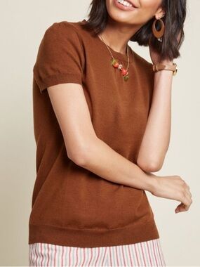 ModCloth Short Sleeve Sweater Brown Size 2X Plus Sweater